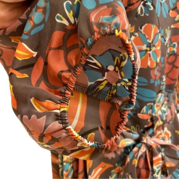 Matilda Jane Analise autumn floral drop waist peplum top w tie. Women's size S - Picture 3 of 7